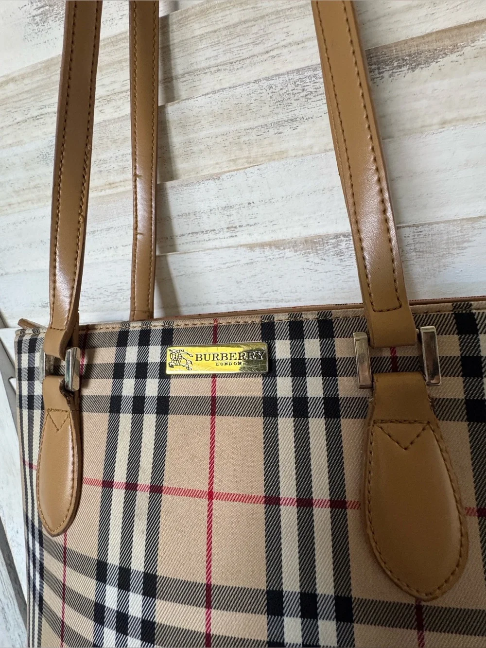 Fashion Check Pattern Faux Leather Tan Tote Bag Purse